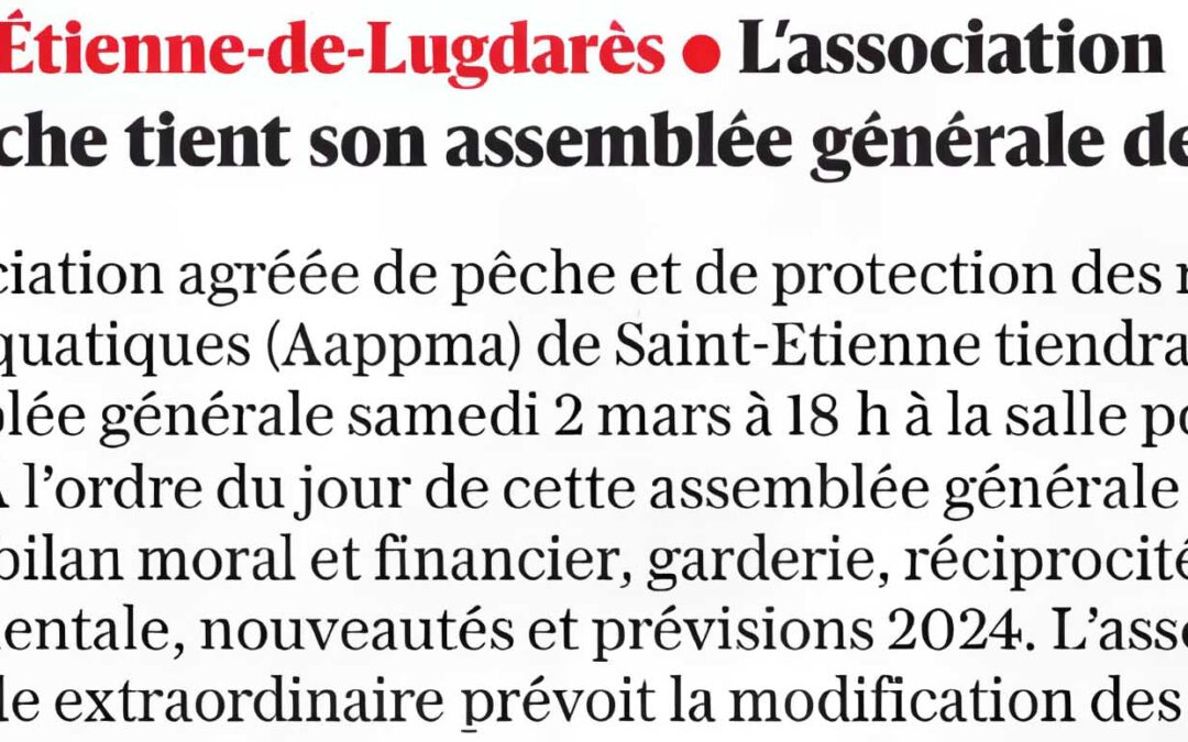 L&rsquo;association de pêche tient son assemblée générale demain