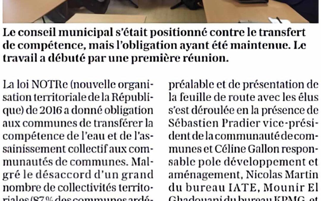 Le transfert de compétence de l&rsquo;eau et assainissement a débuté