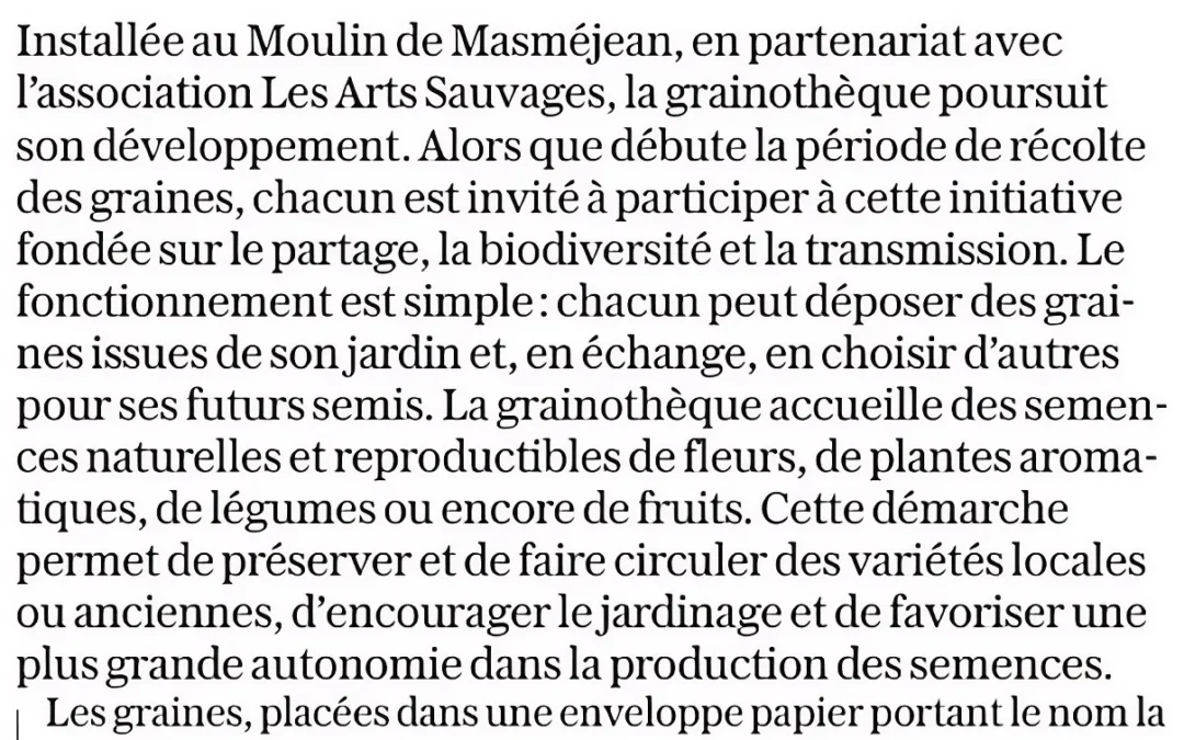 La grainothèque du Moulin de Masméjean attend vos récoltes